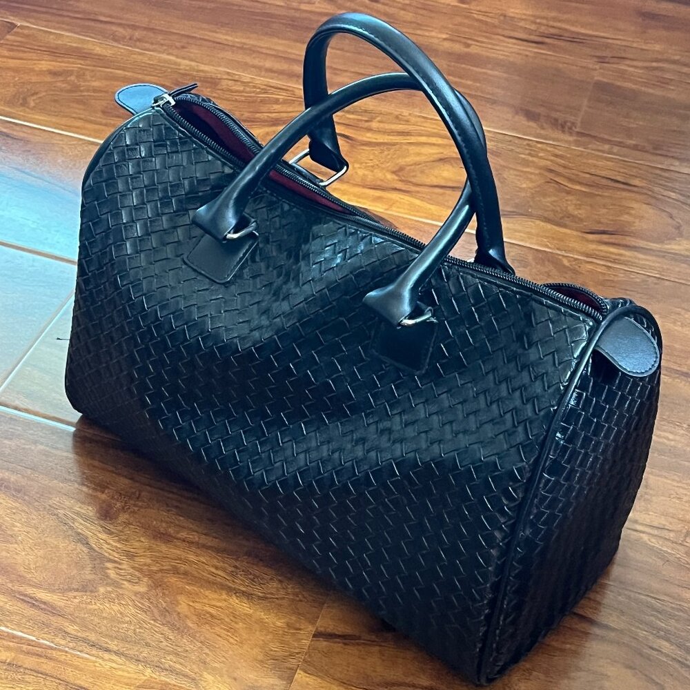paris hilton black woven herringbone handbag bag sac purse